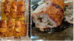 Рулетики из корейки с беконом и картофелем