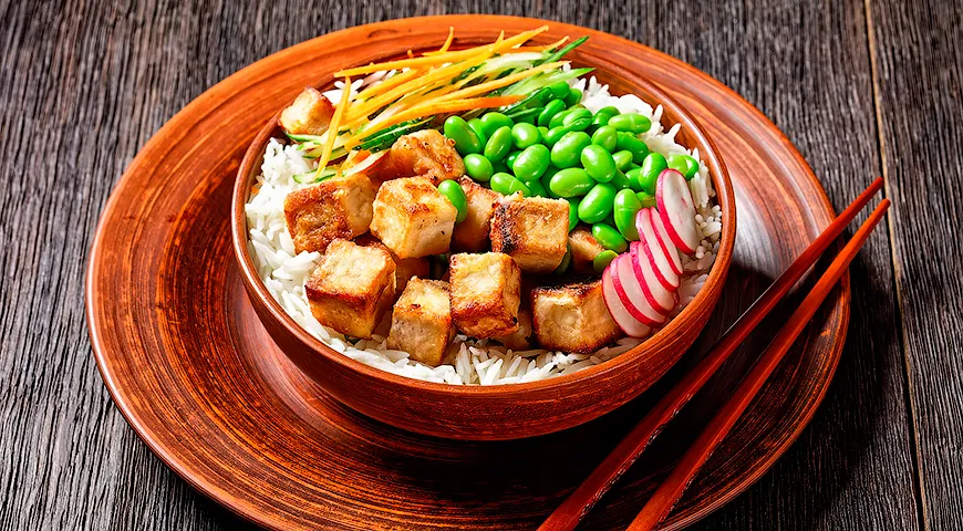 При корейской диете допускаются соевые продукты (например, тофу, соевые бобы и пр.)