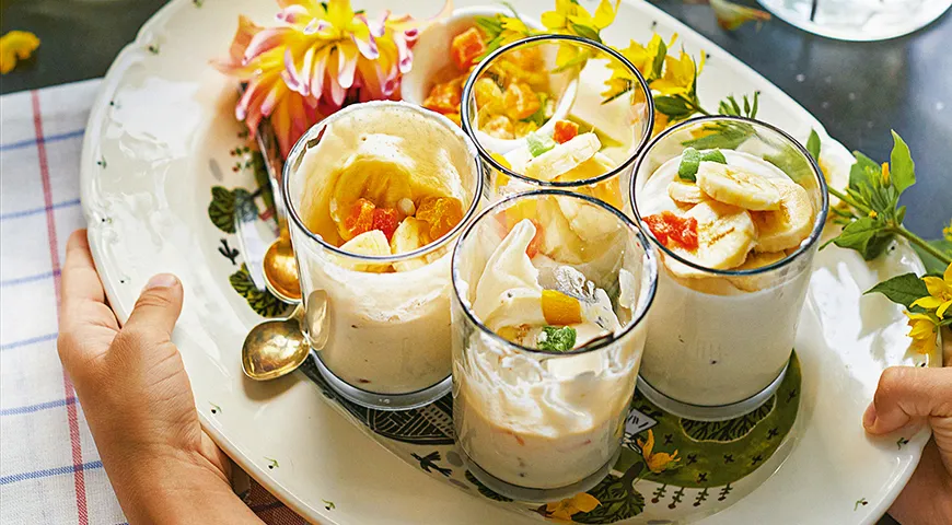 Рецепт банановой творожной массы с цукатами