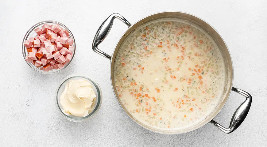 Сырный суп с ветчиной и беконом