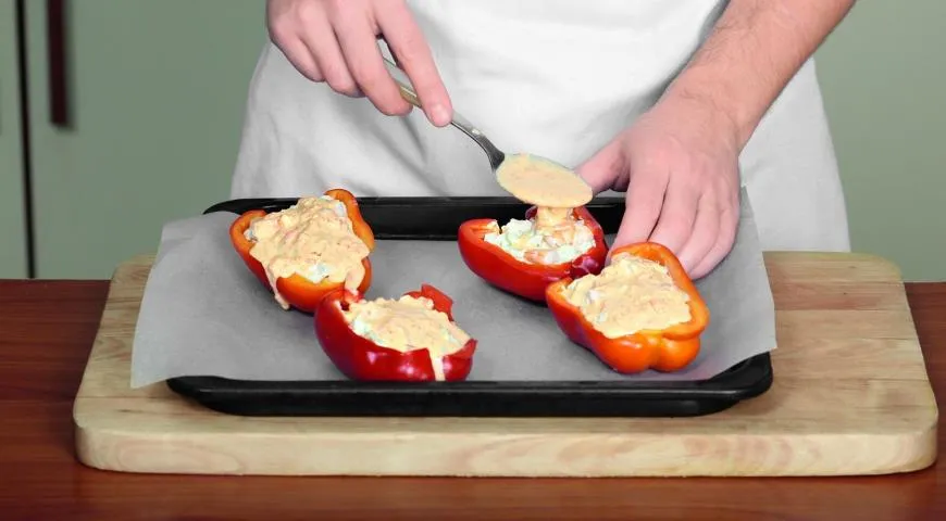 Рецепт перца, фаршированного хеком и креветками