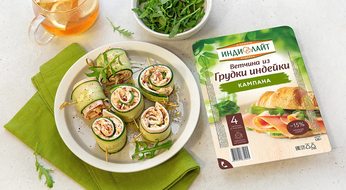 Роллы из огурца с ветчиной