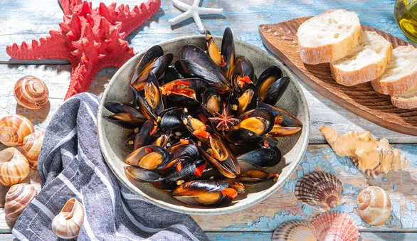 Мидии в соевом соусе