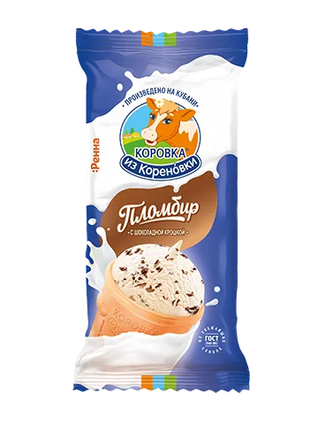 КОРОВКА ИЗ КОРЕНОВКИ Мороженое пломбир в вафельном стаканчике с шоколадной крошкой 80