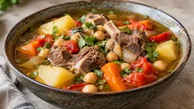 Шурпа из баранины с нутом и помидорами