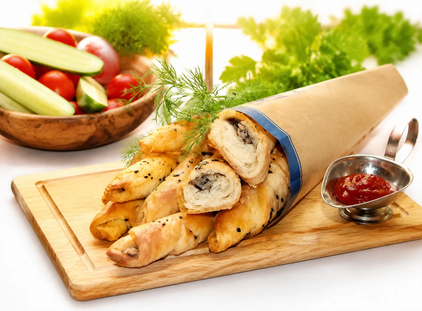 Закусочные рогалики с начинкой из шпрот и укропа