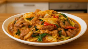 Капуста, тушенная с куриными желудочками