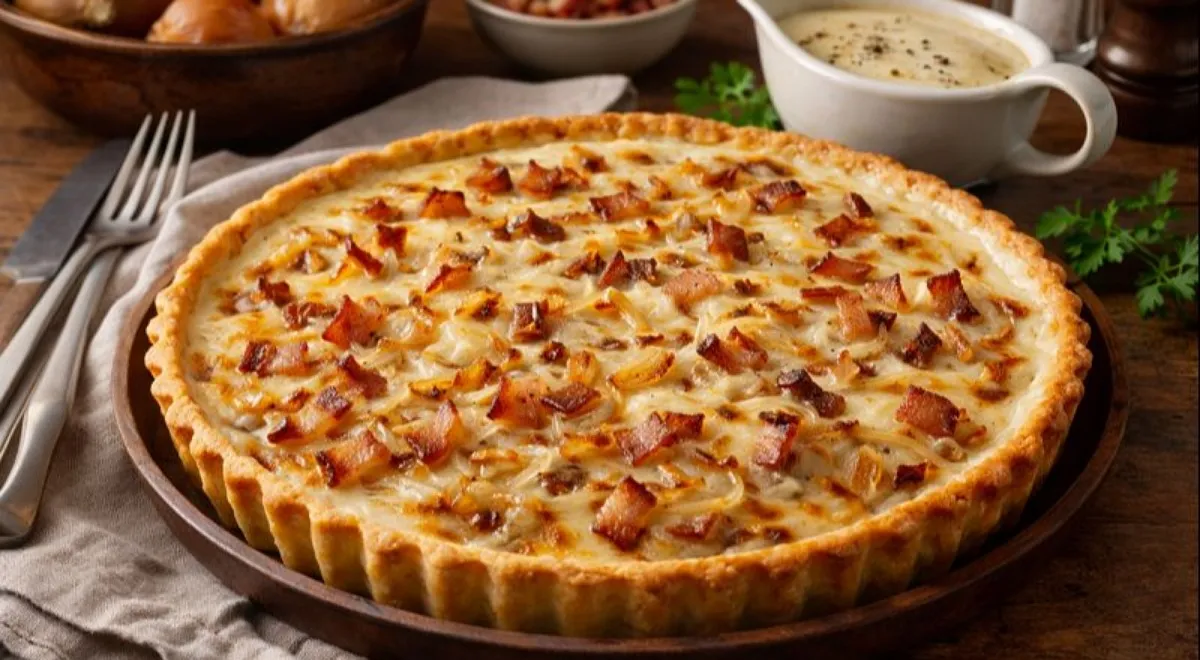 Пирог с соусом бешамель и луком