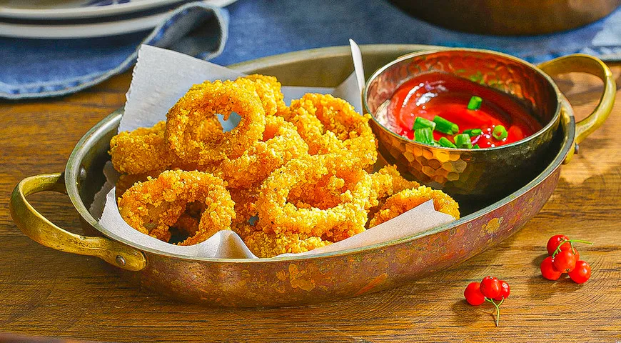 Кольца кальмара в панировке из кукурузных хлопьев