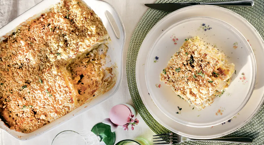 Рецепт гратена из картофеля и сельдерея с луком-пореем