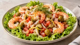 Салат с креветками и маринованными огурцами
