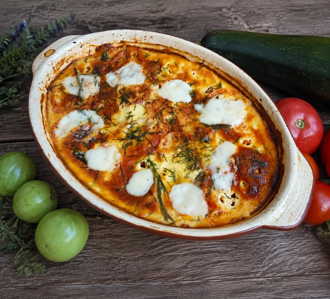 Рецепт кабачковой запеканки с моцареллой и томатным кетчупом