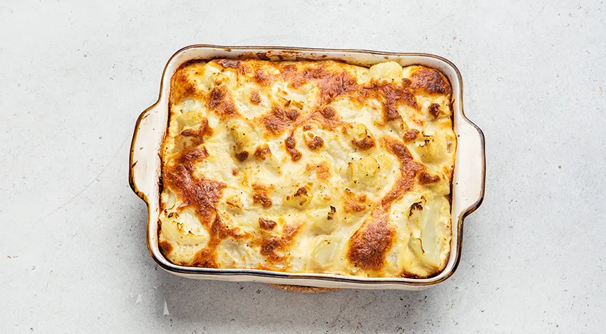 Цветная капуста, запеченная со сливками и сыром