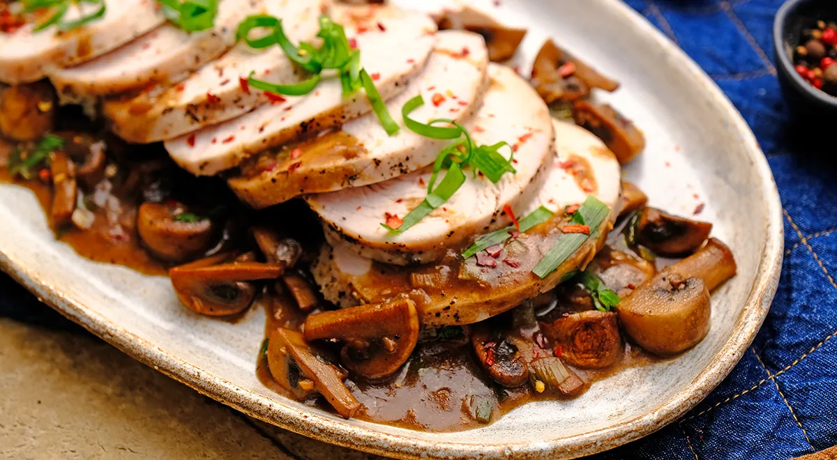 Рецепт Индейка на пару с шампиньонами в соевом соусе