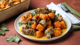 Батат, запеченный в духовке с мясом