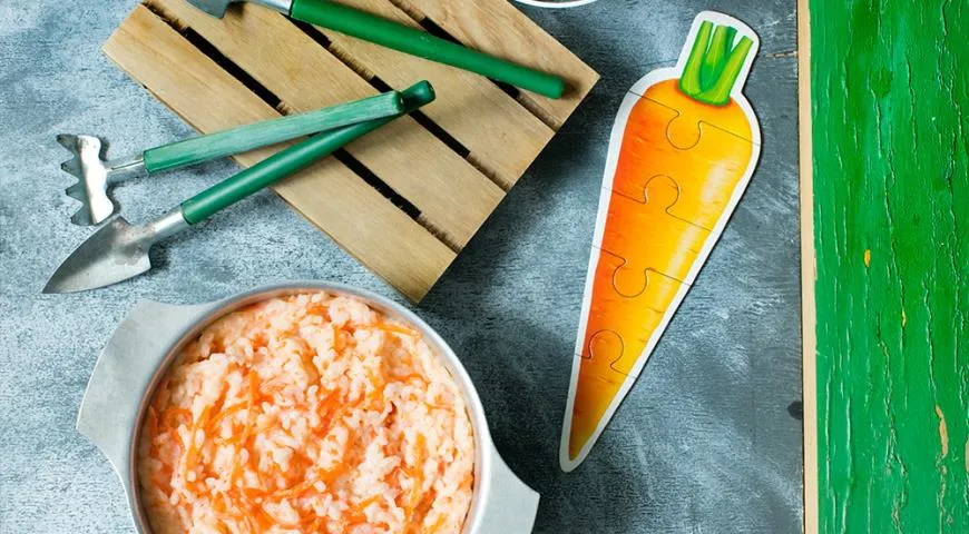 Рисовая каша с тыквенным пюре и морковью