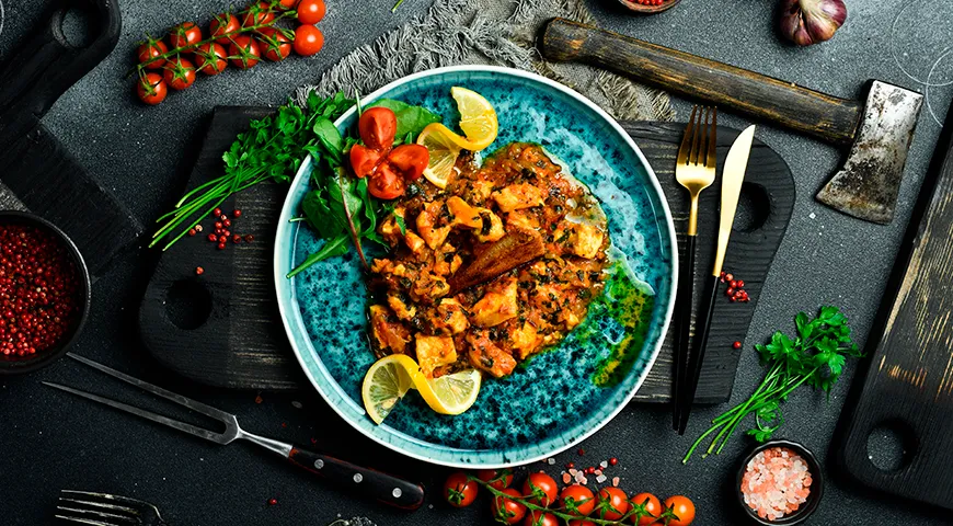 Рыбное рагу из калуги с овощами