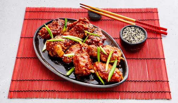 Крылышки в кисло сладком соусе на сковороде