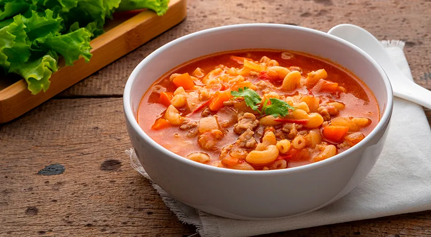 Суп с макаронами рожками