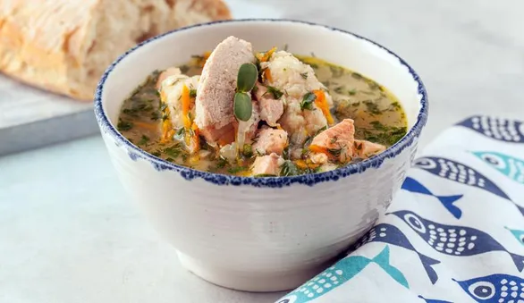 Суп рыбный с икорными клецками