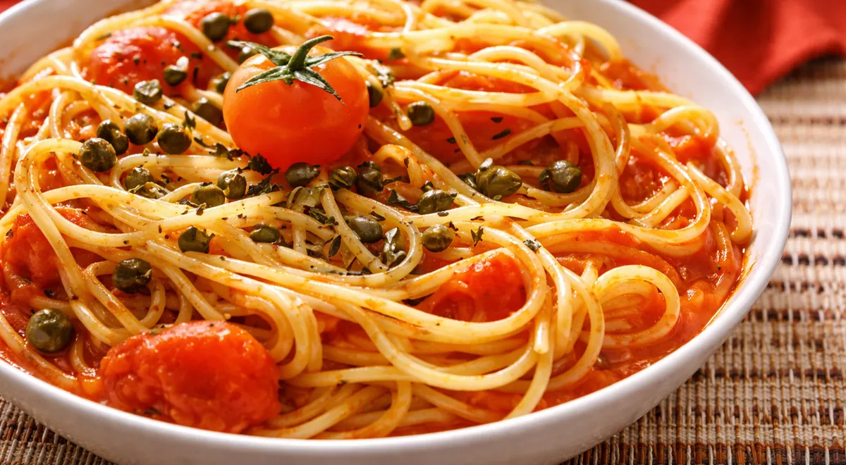 Паста с каперсами и томатным соусом