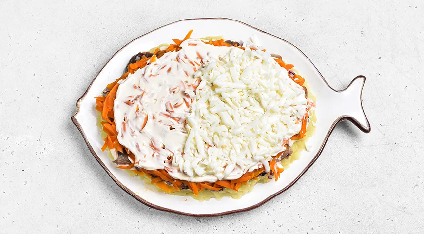 Селедка под шубой без свеклы