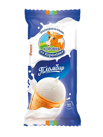 КОРОВКА ИЗ КОРЕНОВКИ Мороженое пломбир в вафельном стаканчике ванильное 100г