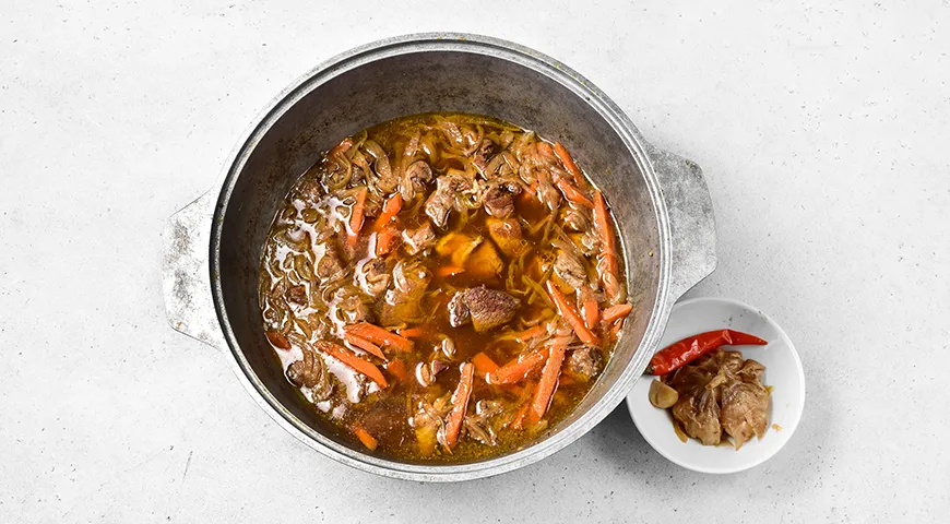 Макароны в казане по татарски