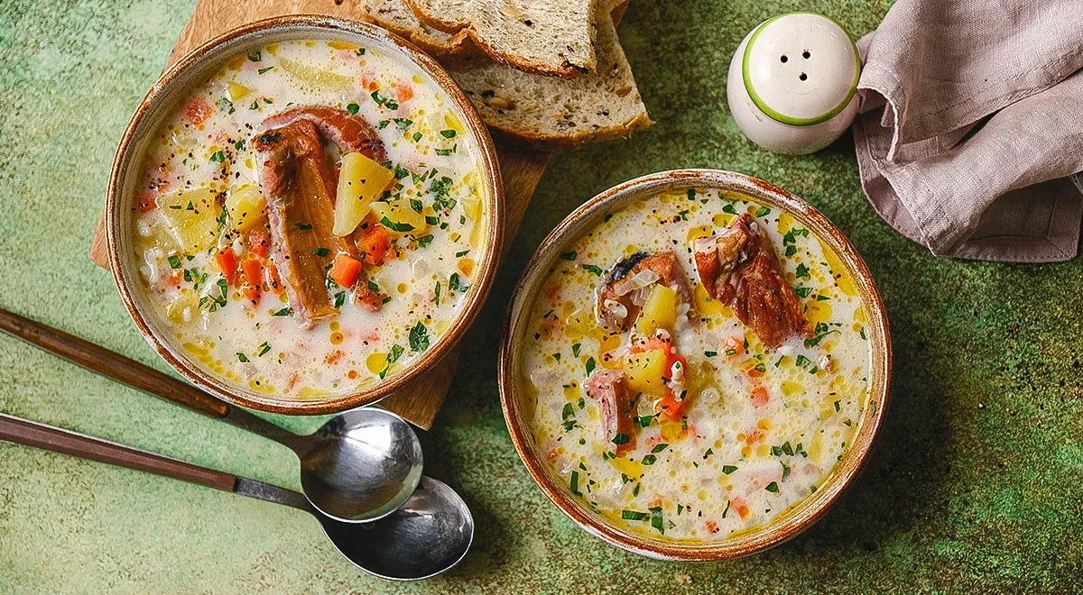 Сырный суп с ребрышками