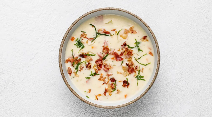 Сырный суп с ветчиной и беконом