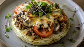 Стейк из молодой капусты с фаршем и овощами