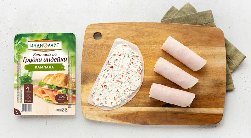 Рулетики из ветчины Кампана с творожным сыром