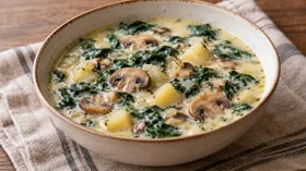 Сливочный суп с шампиньонами и шпинатом