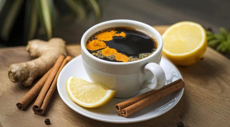 Для согревающего и тонизирующего эффекта имбирный кофе лучше пить горячим, небольшими глотками