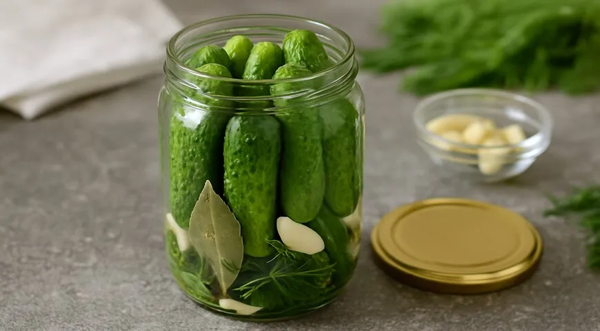 Маринованные огурцы в литровой банке