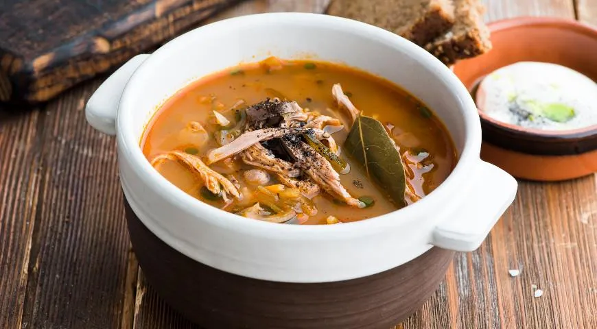 Рассольник на утином бульоне с потрохами