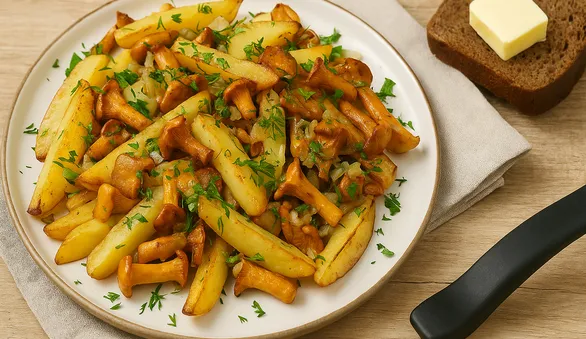 Лисички с картошкой на сковороде