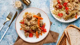 Рис с мясом и овощами в рукаве