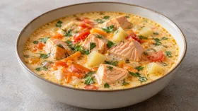 Рыбный суп со сливками, картофелем и морковью