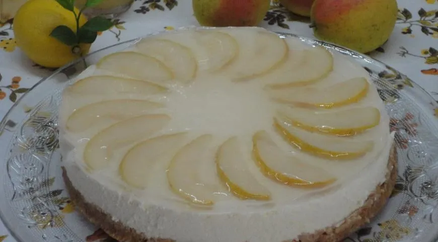 Творожный лимонно-грушевый торт