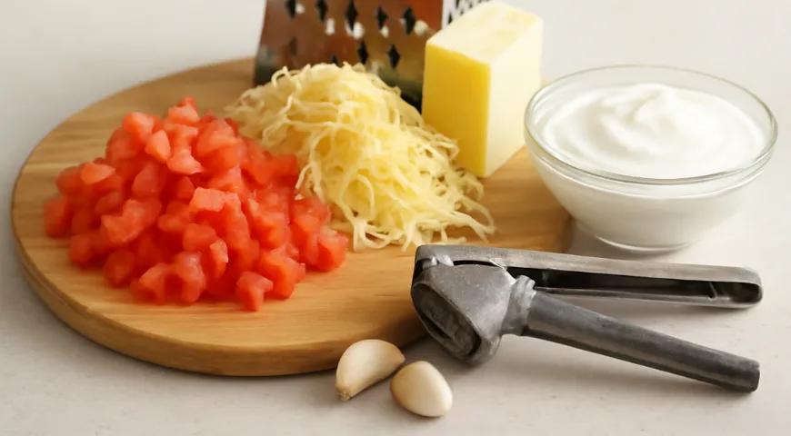 Рулетики из баклажанов с помидорами, сыром и чесноком