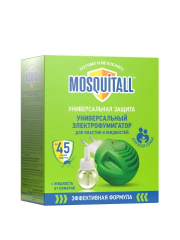 MOSQUITALL - Прибор c диодом + жидкость 45 ночей Универсальная защита от комаров