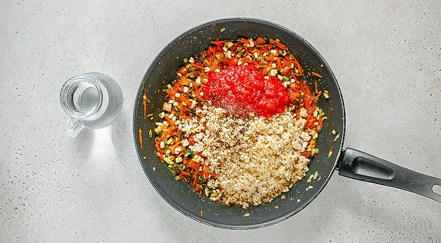 Кальмары, фаршированные булгуром