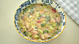 Классическая окрошка на квасе с зеленым луком