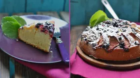 Йогуртовый пирог с персиком и смородиной