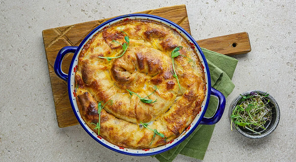 Блинная улитка с ветчиной и грибами