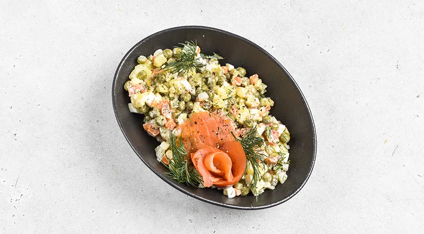 Оливье с красной рыбой