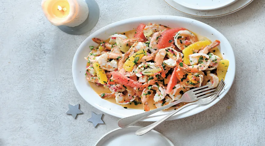 Цитрусовые креветки, рецепт с грепфрутом