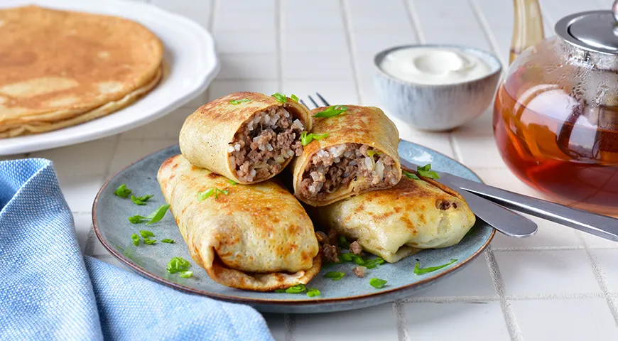 Рецепт блинов с мясом и рисом