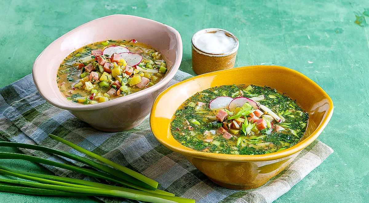 Окрошка с ветчиной на квасе